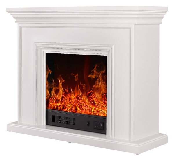 Camino Elettrico da Pavimento 80x100x30 cm Effetto Fiamma 1500W Rafael Bianco