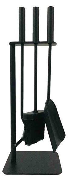 Set Camino 3 Pezzi 45x16x16 cm Scopino Paletta e Attizzatoio con Supporto Magic Nero