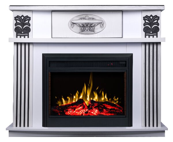 Camino Elettrico da Pavimento 112x142,8x38,5 cm Effetto Fiamma 1500W Roma & Carmen Bianco