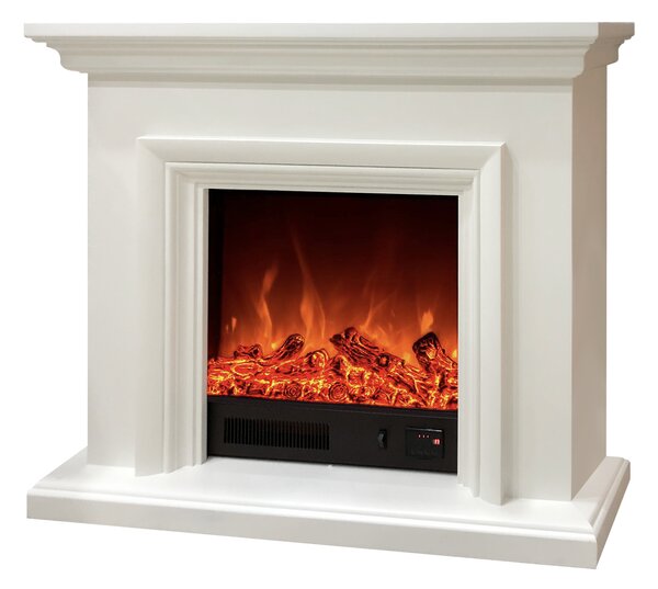 Camino Elettrico da Pavimento 80x100x33 cm Effetto Fiamma 1500W David Bianco