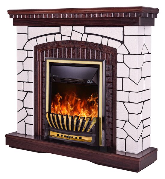 Camino Elettrico da Pavimento 105,8x110x30 cm Effetto Fiamma 1500W Natali & Meridian Bianco/noce scuro