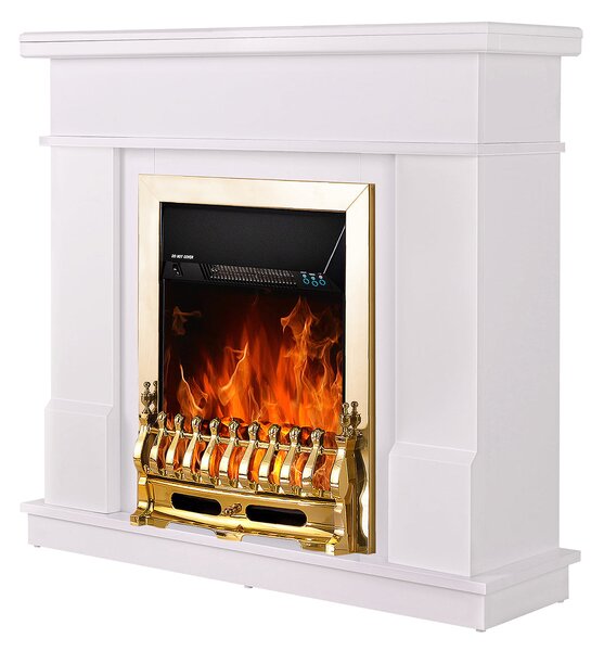 Camino Elettrico da Pavimento 100x103,4x30 cm Effetto Fiamma 2000W Rodos & Galileo gold Bianco