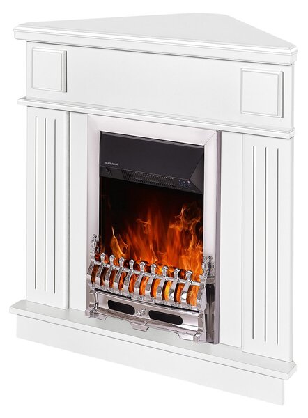 Camino Elettrico da Pavimento ad Angolo 100x100x50 cm Effetto Fiamma 2000W Marina & Galileo Silver Bianco