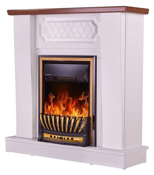 Camino Elettrico da Pavimento 101x100x30 cm Effetto Fiamma 2000W Asoli & Meridian Bianco/noce