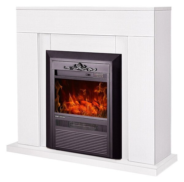 Camino Elettrico da Pavimento 85x95x30 cm Effetto Fiamma 2000W Arthur & Cristina Bianco