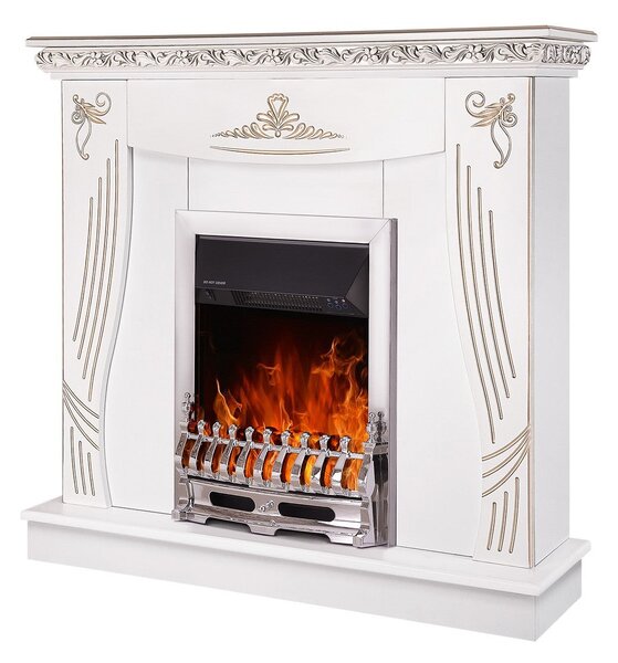 Camino Elettrico da Pavimento 103,5x110x30 cm Effetto Fiamma 2000W Napoli & Galileo Silver Bianco