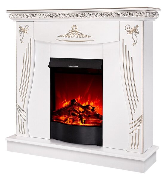 Camino Elettrico da Pavimento 103,5x110x30 cm Effetto Fiamma 1600W Napoli & Corsica Bianco
