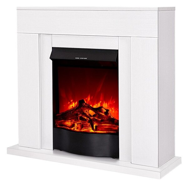Camino Elettrico da Pavimento 85x95x30 cm Effetto Fiamma 1600W Arthur & Corsica Bianco