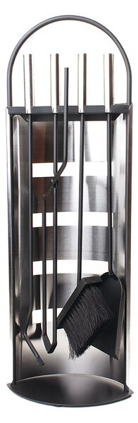 Set Camino 4 Pezzi 68x22 cm Scopino Paletta Attizzatoio e Pinza con Supporto Crash Black Nero