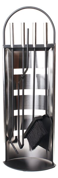 Set Camino 4 Pezzi 68x22 cm Scopino Paletta Attizzatoio e Pinza con Supporto Crash Black Nero