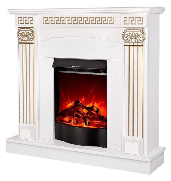 Camino Elettrico da Pavimento 102x110x30 cm Effetto Fiamma 1600W Calisto & Corsica Bianco