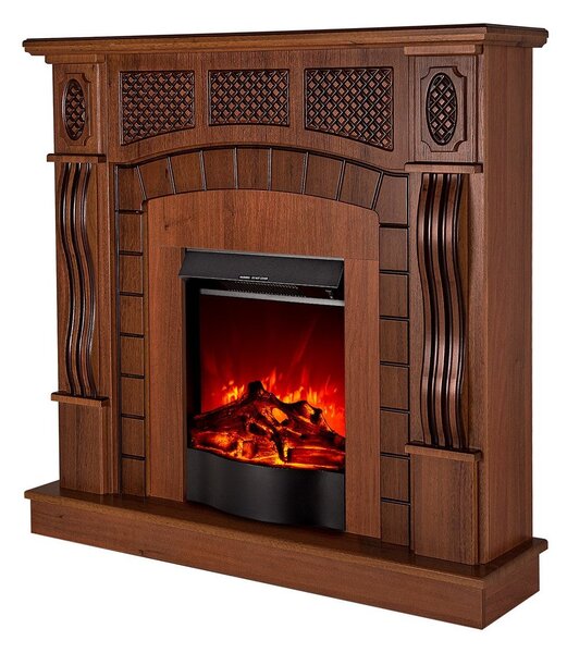 Camino Elettrico da Pavimento 112x115x30 cm Effetto Fiamma 1600W Amsterdam & Corsica Noce