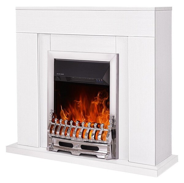 Camino Elettrico da Pavimento 85x95x30 cm Effetto Fiamma 2000W Arthur & Galileo Silver Bianco