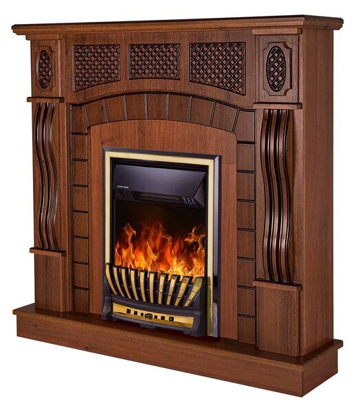 Camino Elettrico da Pavimento 112x115x30 cm Effetto Fiamma 2000W Amsterdam & Meridian Noce
