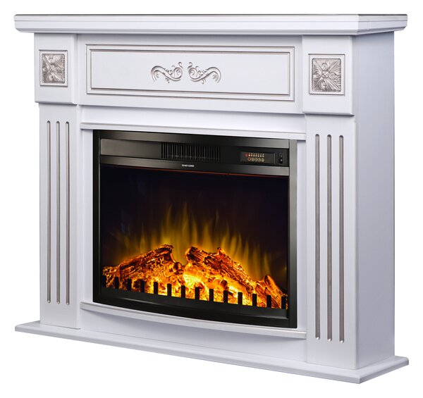 Camino Elettrico da Pavimento 93,3x111,7x27 cm Effetto Fiamma 1500W Diana & Zakinthos Bianco