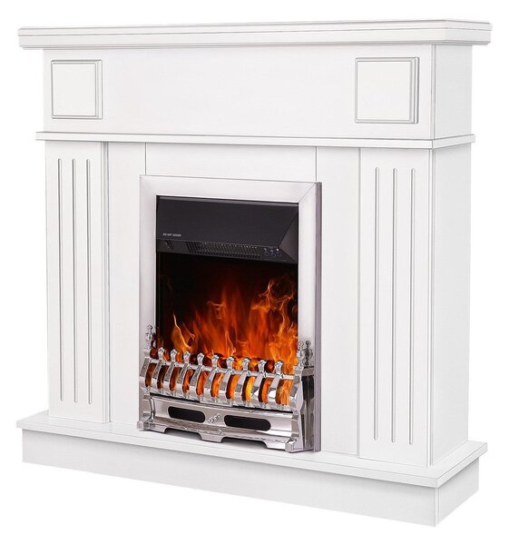 Camino Elettrico da Pavimento 99,7x103,4x27 cm Effetto Fiamma 2000W Marina & Galileo silver Bianco