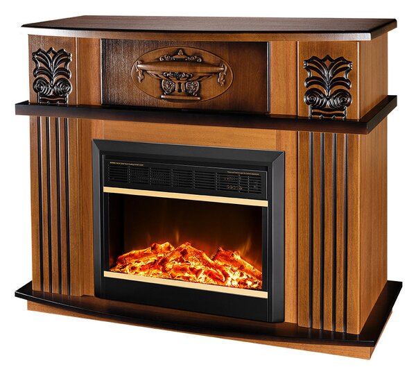 Camino Elettrico da Pavimento 96,3x120x31,8 cm Effetto Fiamma 1500W Roma mini & Mars Noce