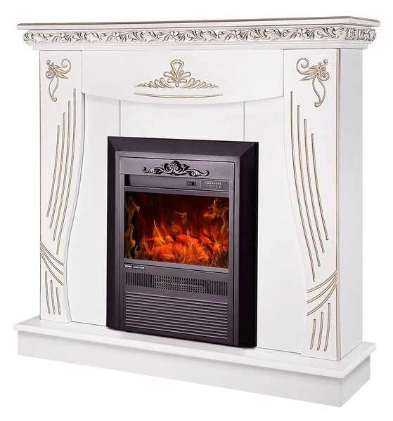 Camino Elettrico da Pavimento 103,5x110x30 cm Effetto Fiamma 2000W Napoli & Cristina Bianco
