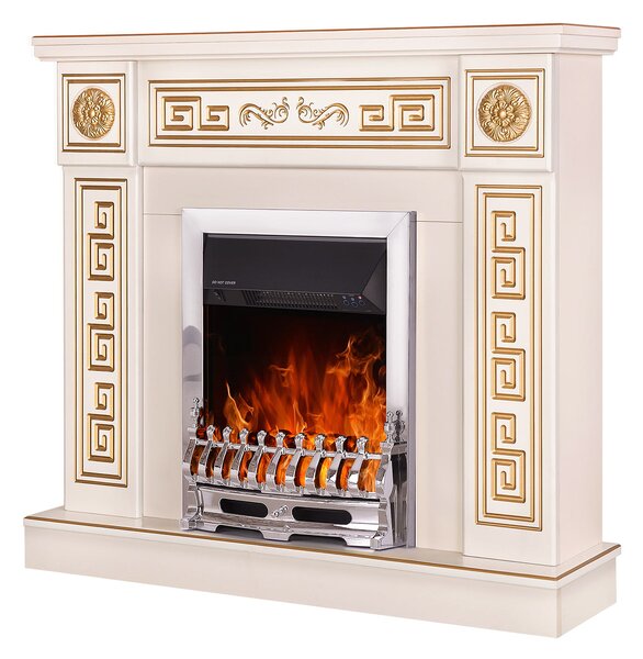 Camino Elettrico da Pavimento 102x110x30 cm Effetto Fiamma 2000W Versailles & Galileo Silver Avorio