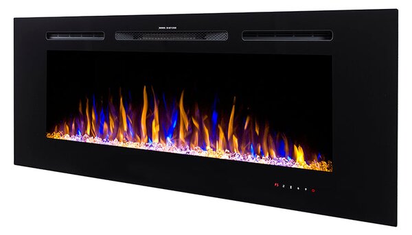Camino Elettrico da Incasso 54,4x152x14 cm Effetto Fiamma 1500W Hefest Nero