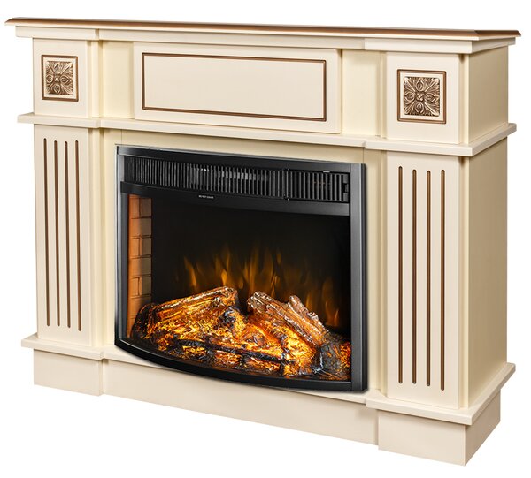 Camino Elettrico da Pavimento 92,9x120x28 cm Effetto Fiamma 1500W Miracle & Ararat Avorio
