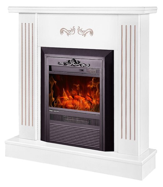 Camino Elettrico da Pavimento 90,5x94x26,5 cm Effetto Fiamma 2000W Smile & Cristina Bianco