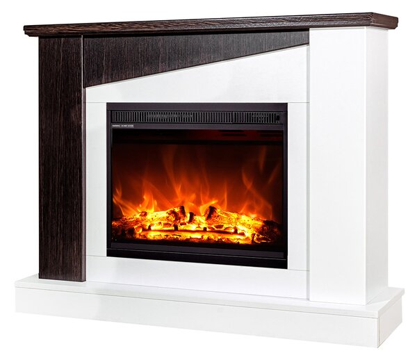 Camino Elettrico da Pavimento 90x115x27 cm Effetto Fiamma 1500W Gaspar & Lorance Bianco/wenge