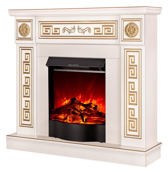 Camino Elettrico da Pavimento 102x110x30 cm Effetto Fiamma 1600W Versailles & Corsica Avorio