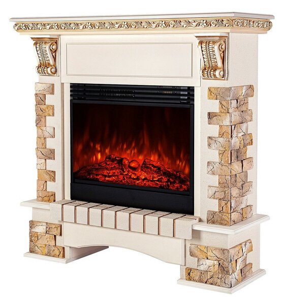 Camino Elettrico da Pavimento 118,1x123x40,3 cm Effetto Fiamma 1950W Topaz maxi & Mirabella Avorio