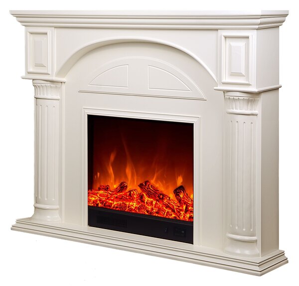 Camino Elettrico da Pavimento 116x150x33 cm Effetto Fiamma 1500W Lisabona Bianco