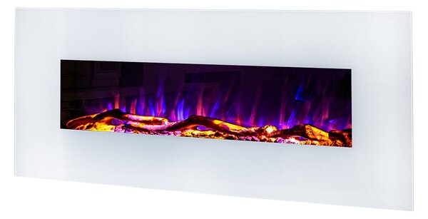 Camino Elettrico da Parete 55x128x14 cm Effetto Fiamma 1500W Madrid Led Bianco
