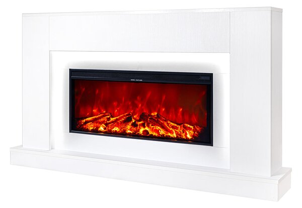 Camino Elettrico da Pavimento 90x160x27 cm Effetto Fiamma 1500W Pascal & Tasmania Bianco