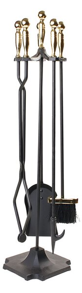 Set Camino 4 Pezzi 80x17 cm Scopino Paletta Attizzatoio e Pinza con Supporto Moon Nero/dorato