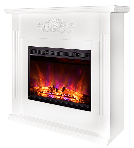 Camino Elettrico da Pavimento 100x100x32 cm Effetto Fiamma 1500W Sofia & Lorance Bianco