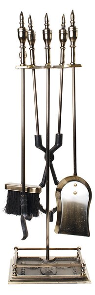 Set Camino 4 Pezzi 80x17 cm Scopino Paletta Attizzatoio e Pinza con Supporto Antic Bronzo