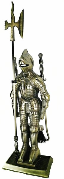 Set Camino 4 Pezzi 53x20 cm Scopino Paletta Attizzatoio e Pinza con Supporto Cavaler Bronzo