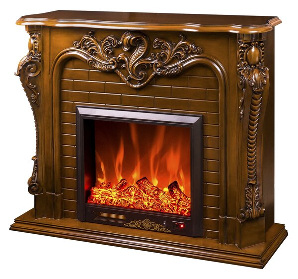 Camino Elettrico da Pavimento 116x150x33 cm Effetto Fiamma 1500W Artemida Noce