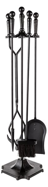 Set Camino 4 Pezzi 78x17 cm Scopino Paletta Attizzatoio e Pinza con Supporto Moon Black Nero