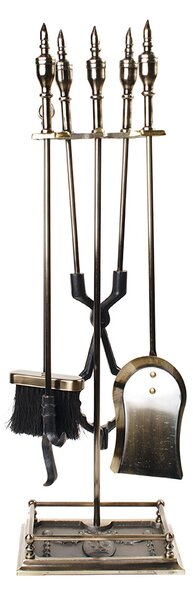 Set Camino 4 Pezzi 80x17 cm Scopino Paletta Attizzatoio e Pinza con Supporto Antic Bronzo