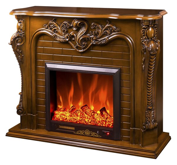 Camino Elettrico da Pavimento 116x150x33 cm Effetto Fiamma 1500W Artemida Noce