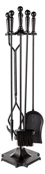 Set Camino 4 Pezzi 78x17 cm Scopino Paletta Attizzatoio e Pinza con Supporto Moon Black Nero