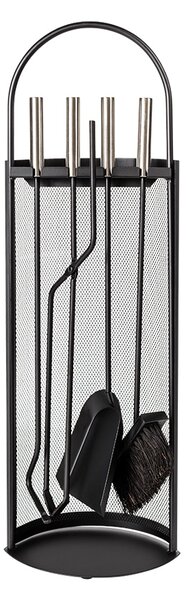 Set Camino 4 Pezzi 68x22 cm Scopino Paletta Attizzatoio e Pinza con Supporto Crash Black