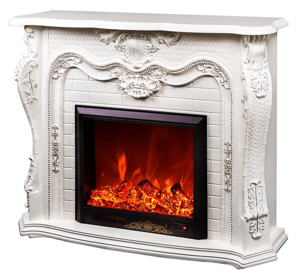 Camino Elettrico da Pavimento 116x150x33 cm Effetto Fiamma 1500W Odiseea Bianco