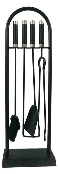 Set Camino 4 Pezzi 60x22x16 cm Scopino Paletta Attizzatoio e Pinza con Supporto London Nero/noce