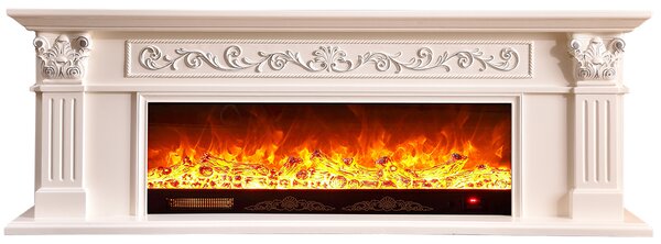 Camino Elettrico da Pavimento 70x200x33 cm Effetto Fiamma 1500W Poseidon Bianco
