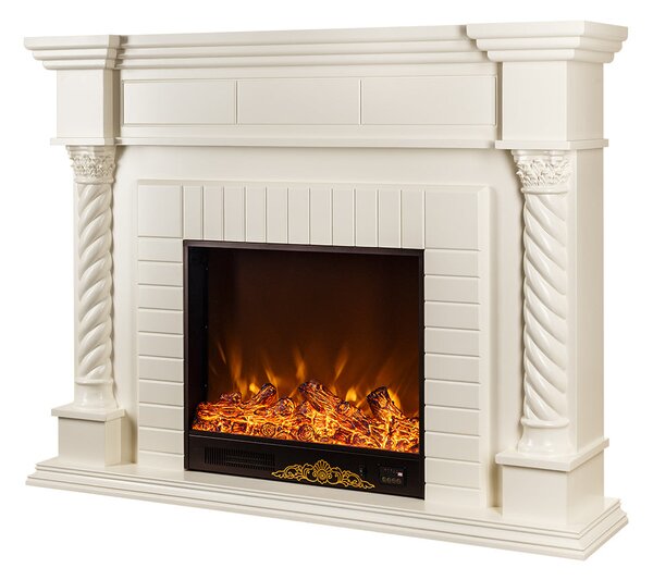 Camino Elettrico da Pavimento 116x150x33 cm Effetto Fiamma 1500W Frankfurt Bianco
