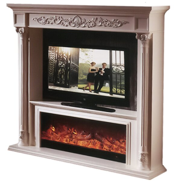 Camino Elettrico da Pavimento 166x180x38 cm Effetto Fiamma 1500W Fusion Marrone