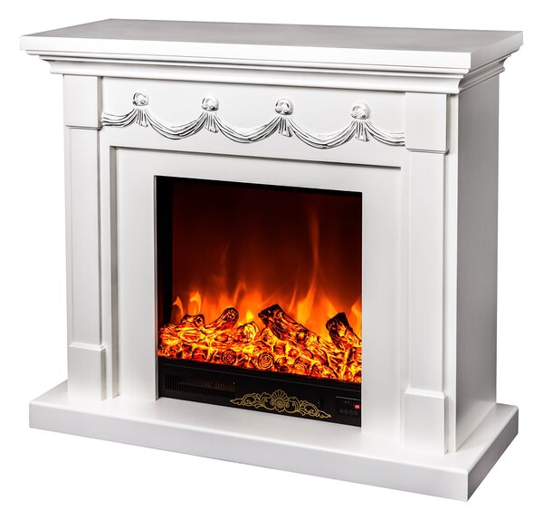 Camino Elettrico da Pavimento 102x120x33 cm Effetto Fiamma 1500W Olivia Bianco