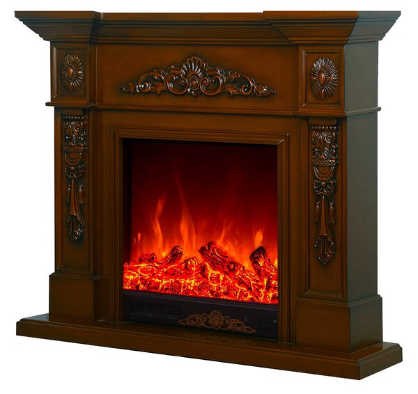 Camino Elettrico da Pavimento 80x100x33 cm Effetto Fiamma 1500W Siena mini Marrone