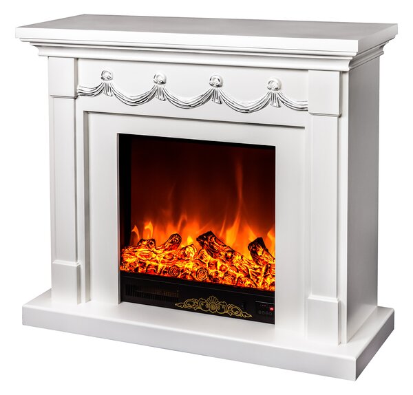 Camino Elettrico da Pavimento 102x120x33 cm Effetto Fiamma 1500W Olivia Bianco